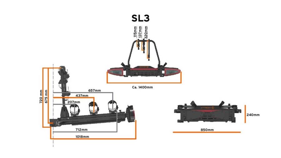 Porte-vélos 3 vélos SPINDER SL3 coulissant