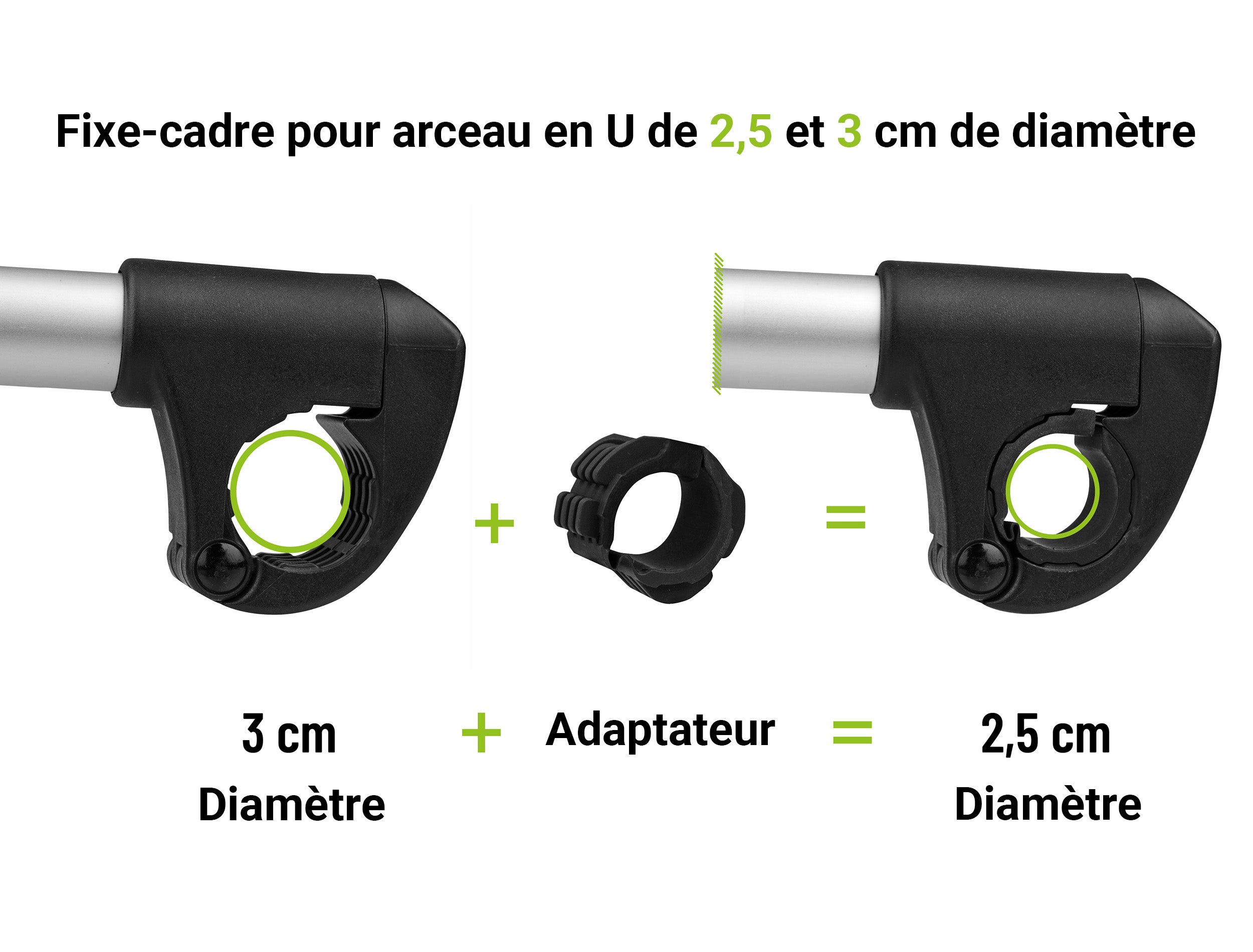 Porte-vélo EUFAB: Fixe-cadre Court Amovible Ø 25 + 30 mm Antivol avec Collier de serrage - Porte-vélos EUFAB