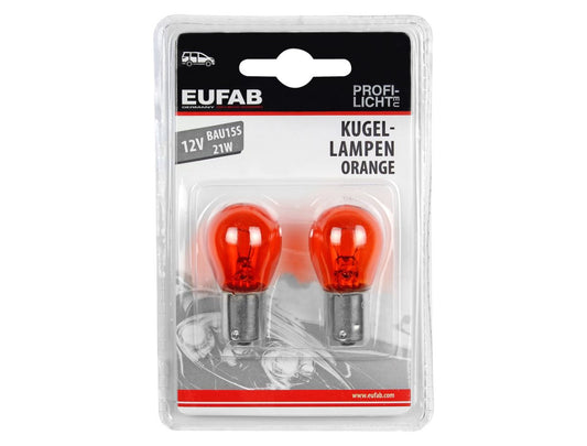 Jeu de 2 Ampoules 12V 21W BAU15S orange