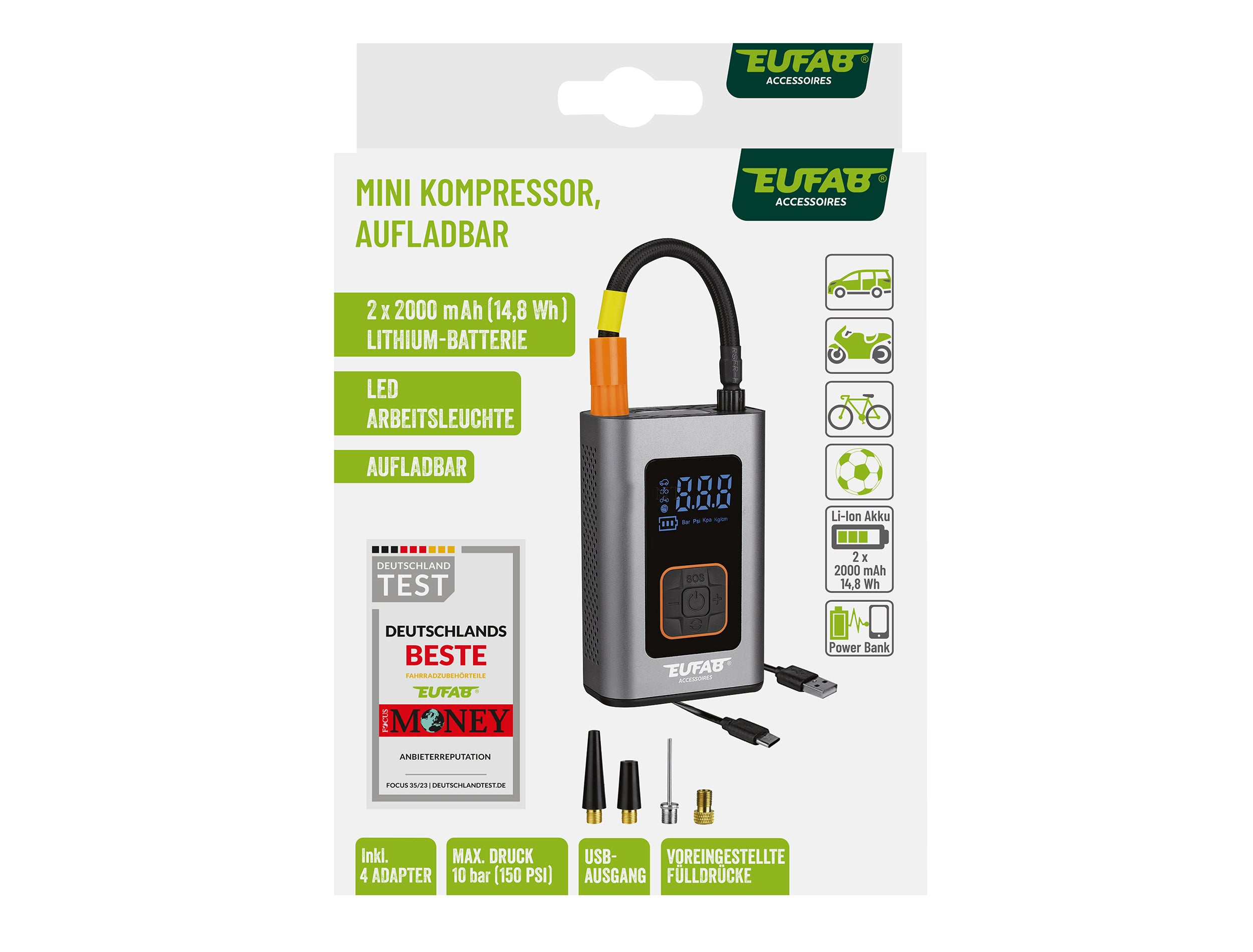 Mini Compresseur d'air rechargeable en USB type C ou type A