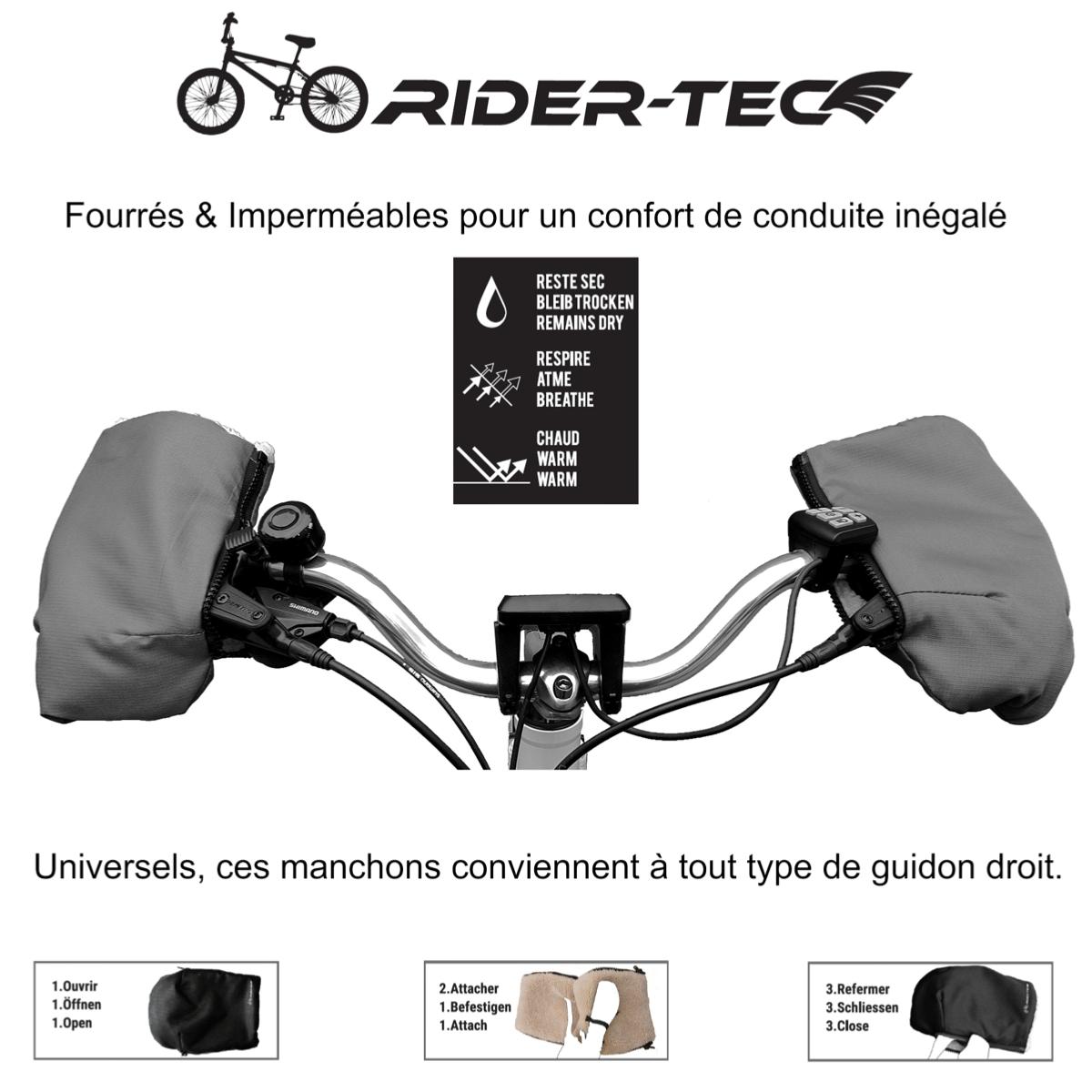 Manchons de vélo "Hand Muff" imperméables et chauds noirs Rider-Tec