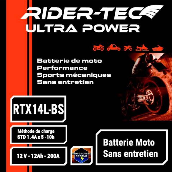 Batterie Moto RTX14L-BS sans entretien 12V 12Ah 200A