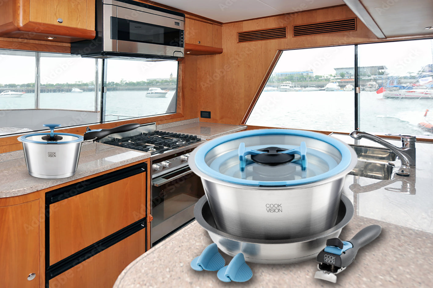 Couvercle empilable en verre bleu, diamètre 22 cm - Cookvision