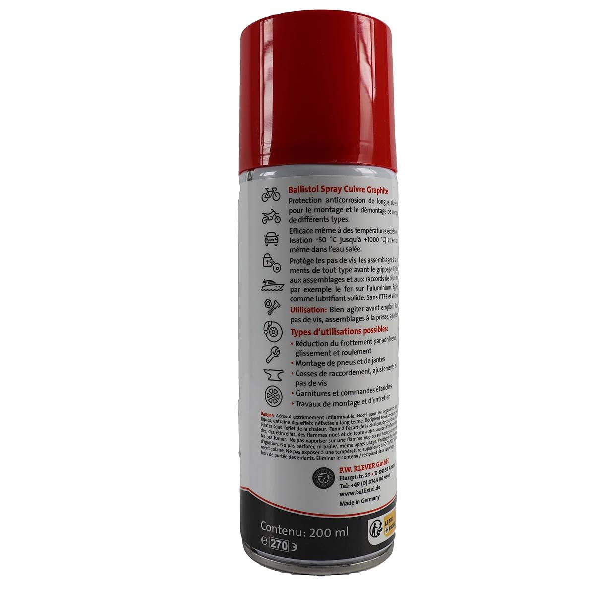 Spray Huile Protection Cuivre Graphite BALLISTOL 200 ml