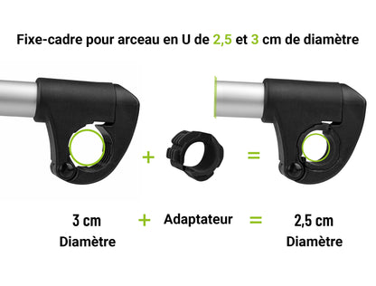 Porte-vélo EUFAB: Fixe-cadre à Strap inclinable Amovible Ø 25 + 30 mm et Antivol 27 cm - Porte-vélos EUFAB