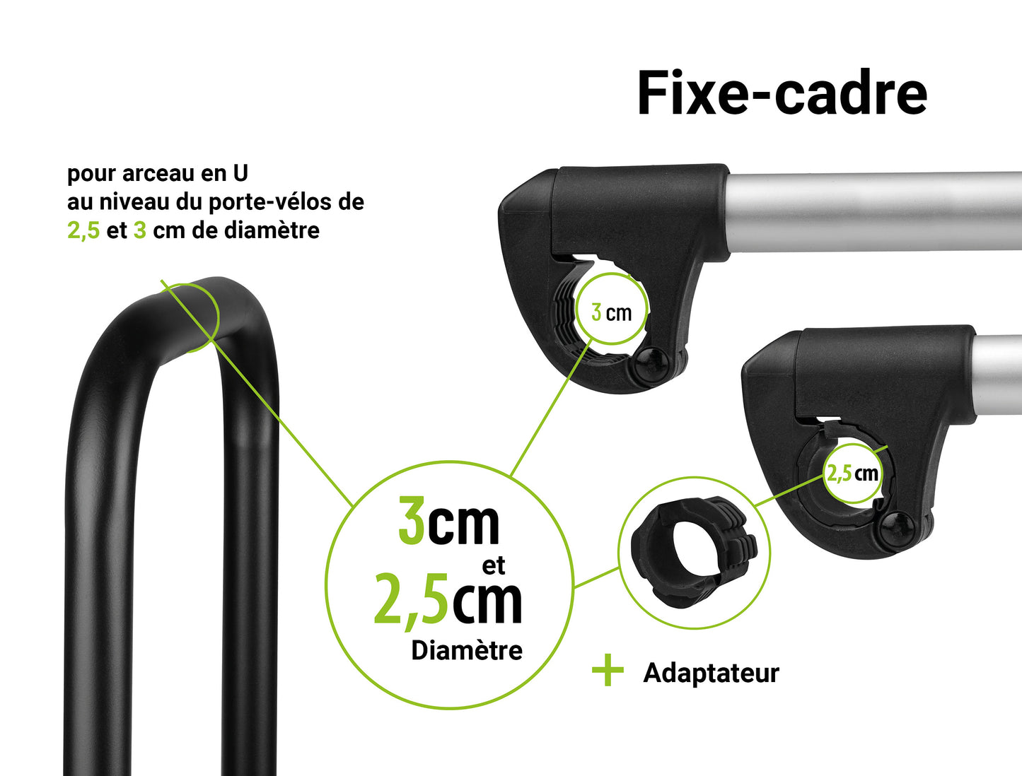 Porte-vélo EUFAB: Fixe-cadre à Strap inclinable Amovible Ø 25 + 30 mm et Antivol 40 cm - Porte-vélos EUFAB
