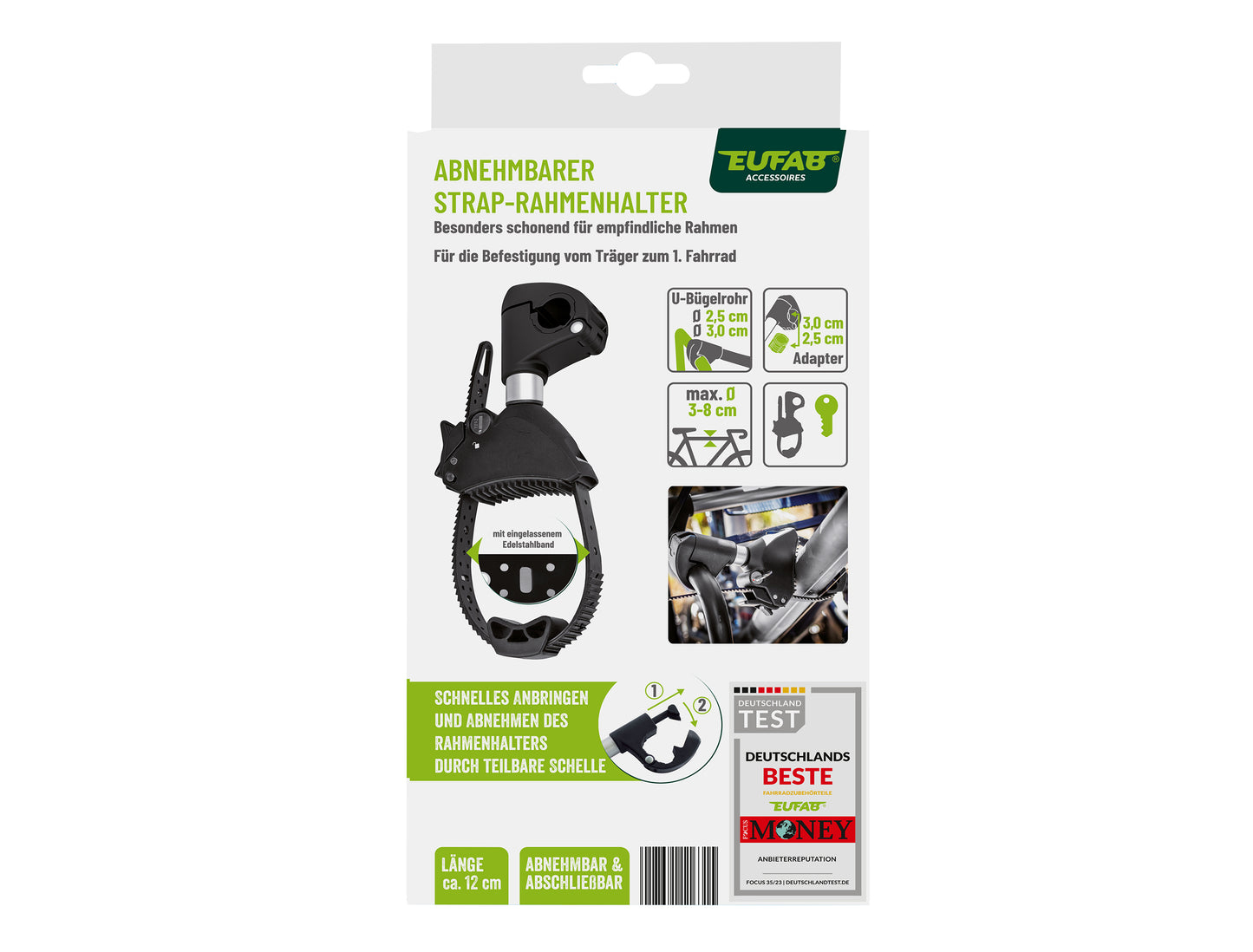 Porte-vélo EUFAB: Fixe-cadre Court Amovible Ø 25 + 30 mm Antivol avec Collier de serrage - Porte-vélos EUFAB