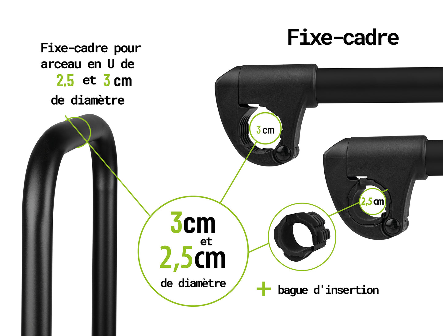 Porte-vélo EUFAB: Fixe-cadre Court Amovible Noir Ø 25 + 30 mm Antivol avec Collier de serrage - Porte-vélos EUFAB