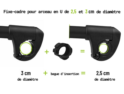 Porte-vélo EUFAB : Fixe-cadre Long Amovible Noir Ø 25 + 30 mm Antivol avec Collier de serrage - Porte-vélos EUFAB