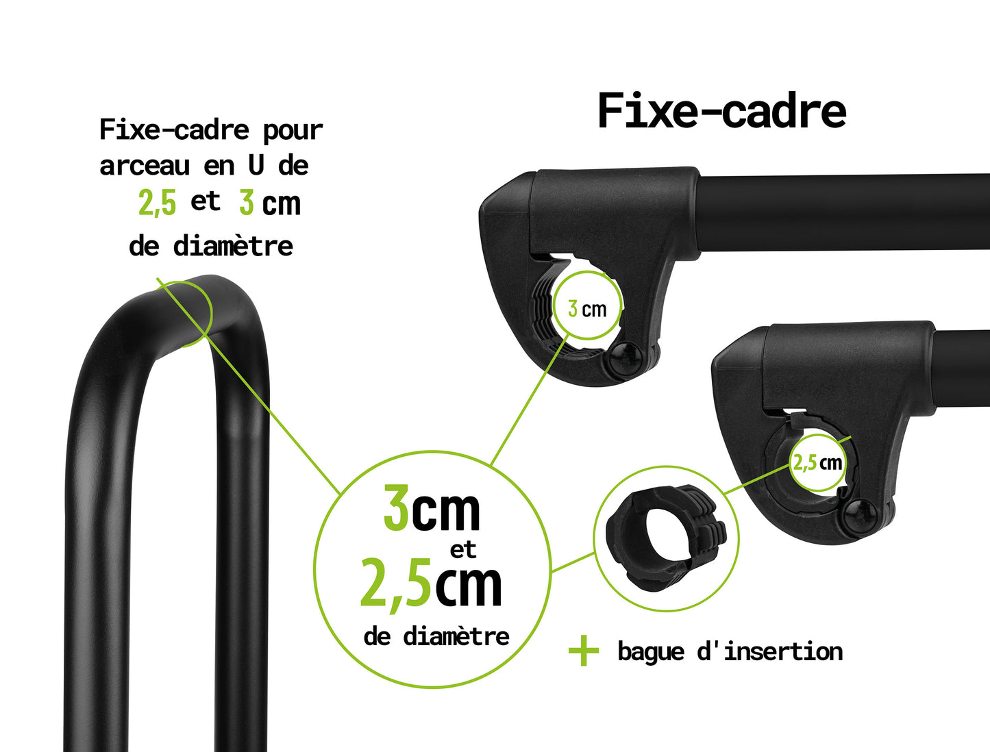 Porte-vélo EUFAB : Fixe-cadre Long Amovible Noir Ø 25 + 30 mm Antivol avec Collier de serrage - Porte-vélos EUFAB