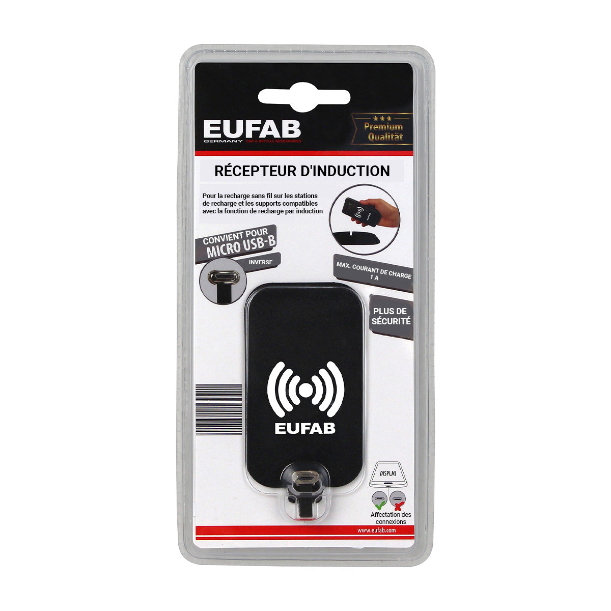 Adaptateur EUFAB pour Micro USB-B avec chargeur à induction sans fil inversée