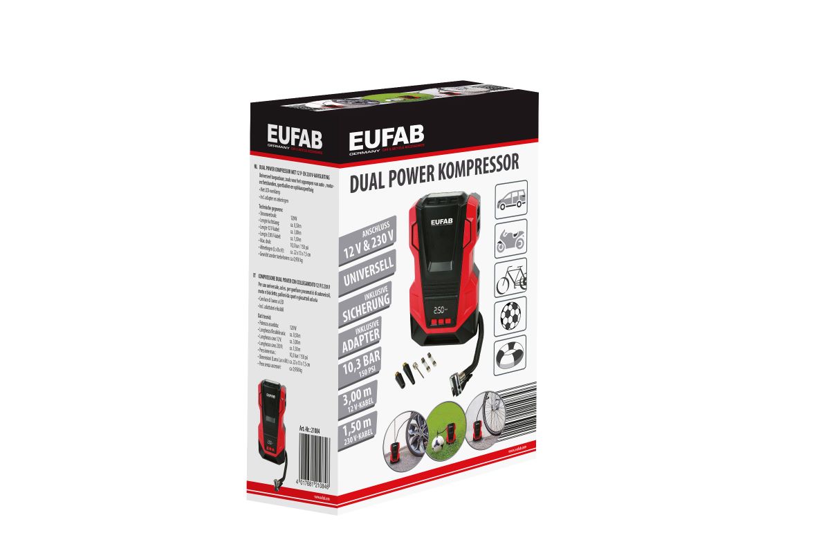 Compresseur Dual Power avec branchement 12V et 230V - Eufab