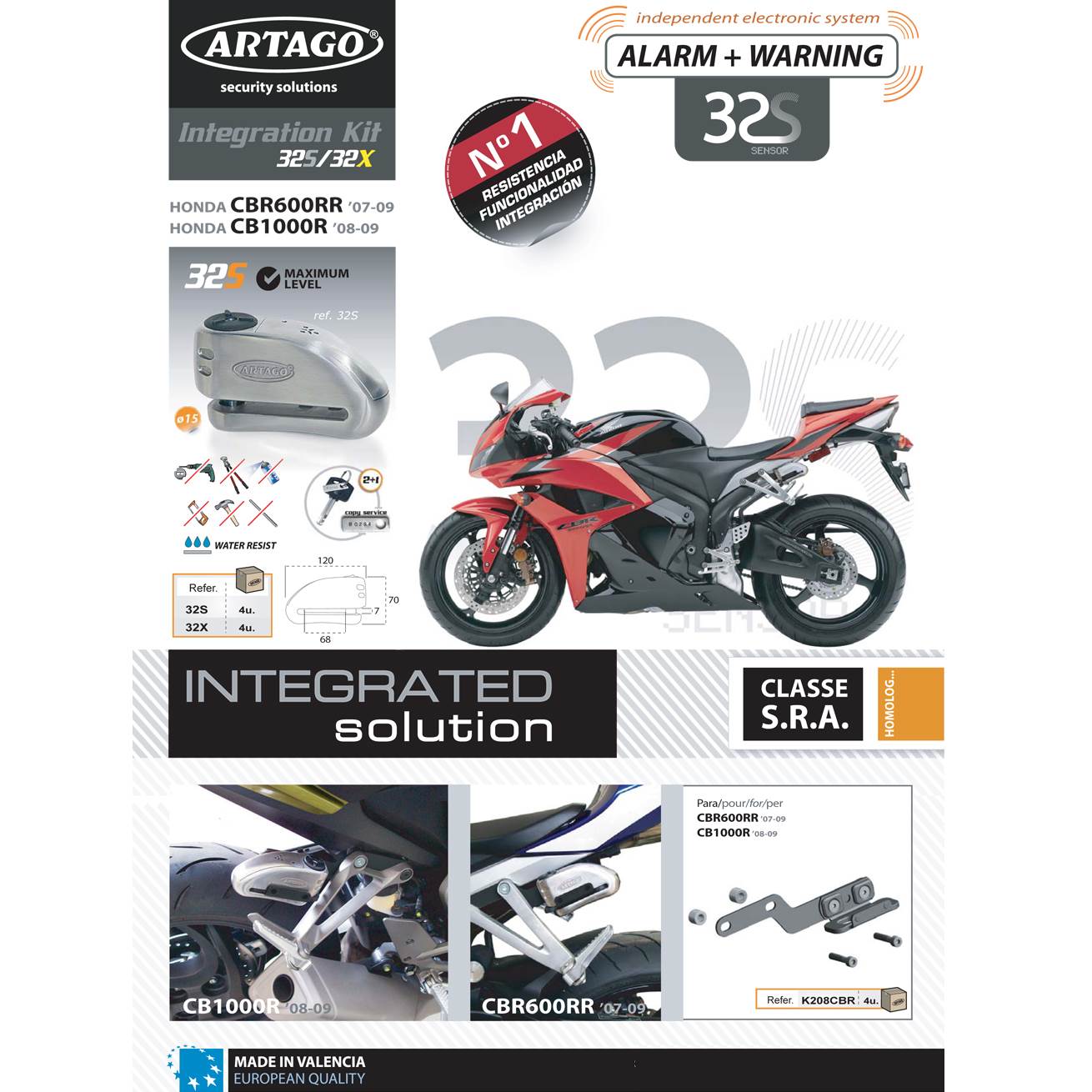 SUPPORT ADAPTABLE 32 HONDA CB1000RR (2008-?) CBR600RR (2007-?)