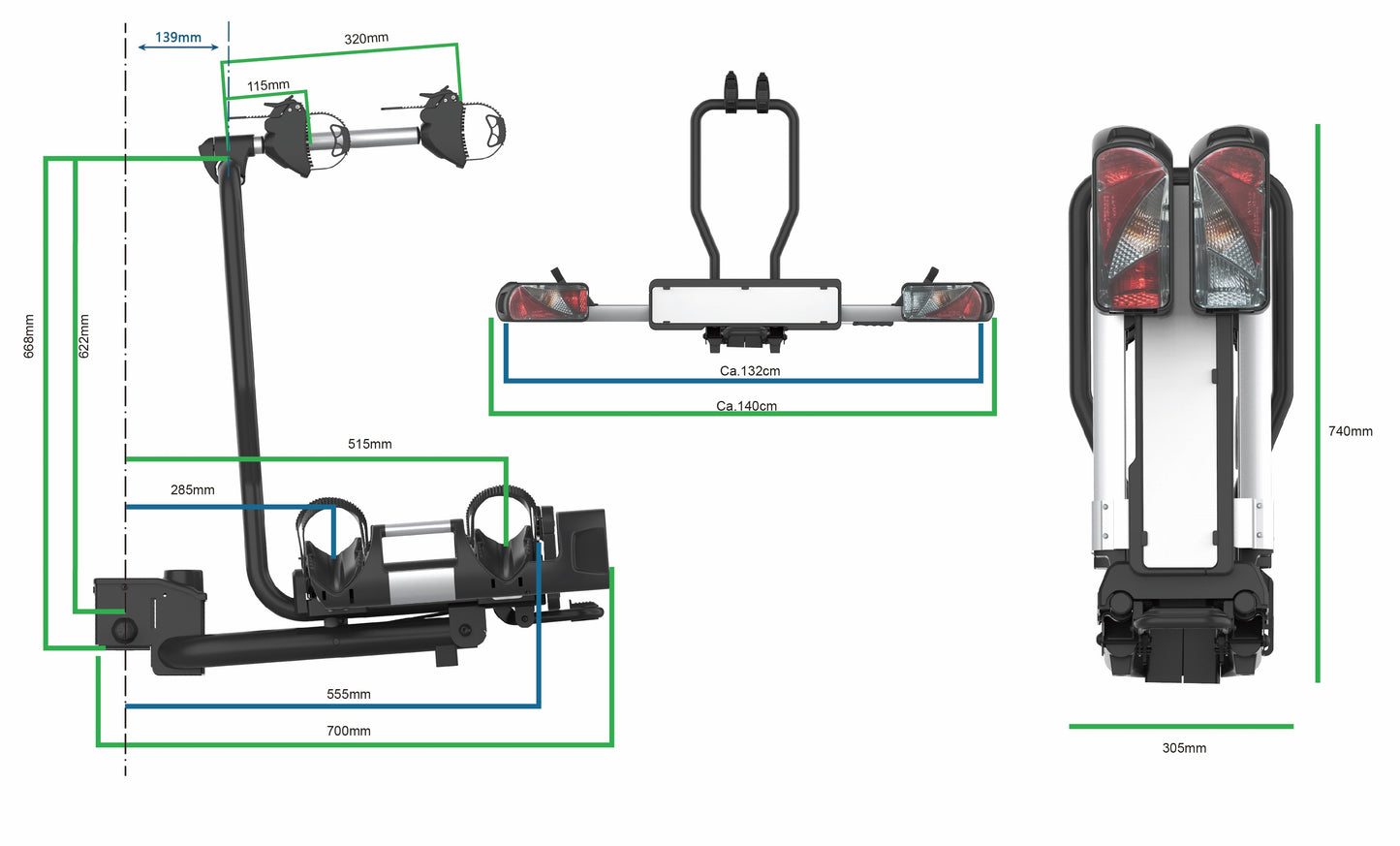 Porte-vélos 2 vélos extensible PROBC2+ spécial grand hayon - EUFAB