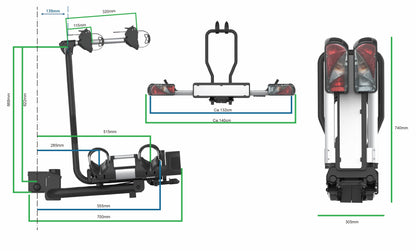 Porte-vélos 2 vélos extensible PROBC2+ spécial grand hayon - EUFAB