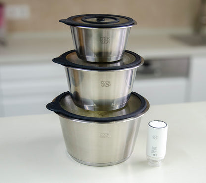 Set de couvercles sous vide en verre 4 pièces, pompe électrique incluse - Cookvision