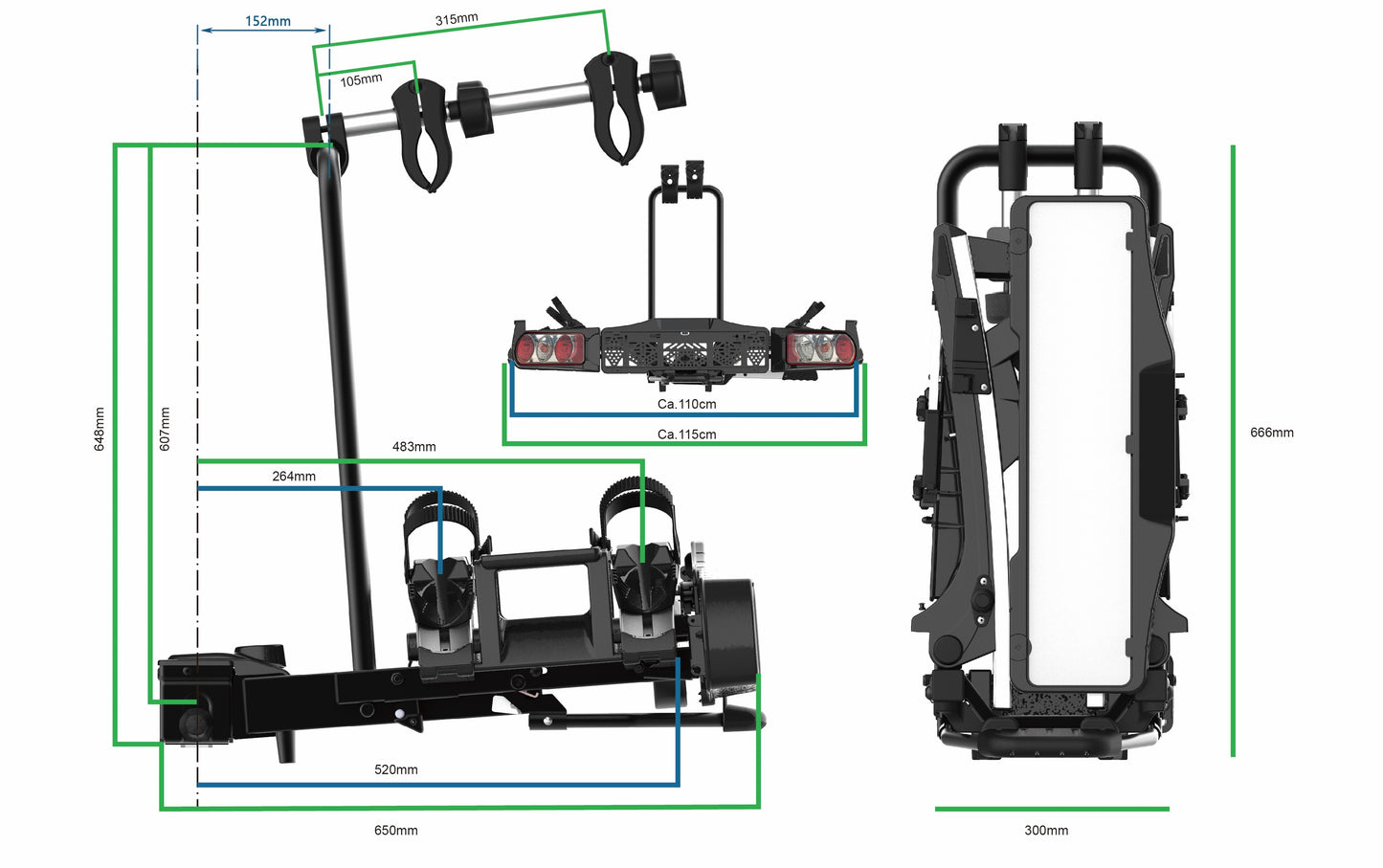 Porte-vélos 2 vélos PREMIUM II PLUS spécial grand hayon - EUFAB