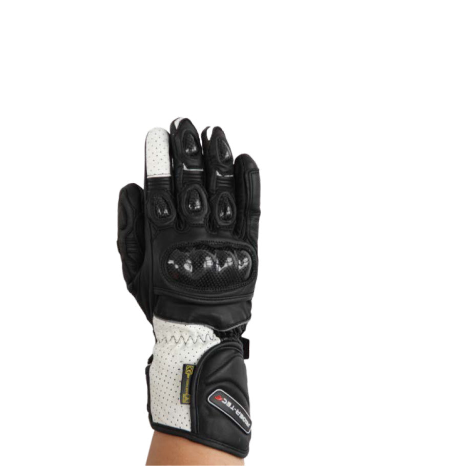 Gants de Moto Unisexe Hyper Sport Rider-Tec Cuir Coqué Noir & Blanc