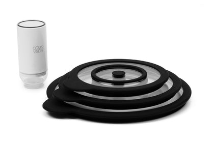 Set de couvercles sous vide en verre 4 pièces, pompe électrique incluse - Cookvision