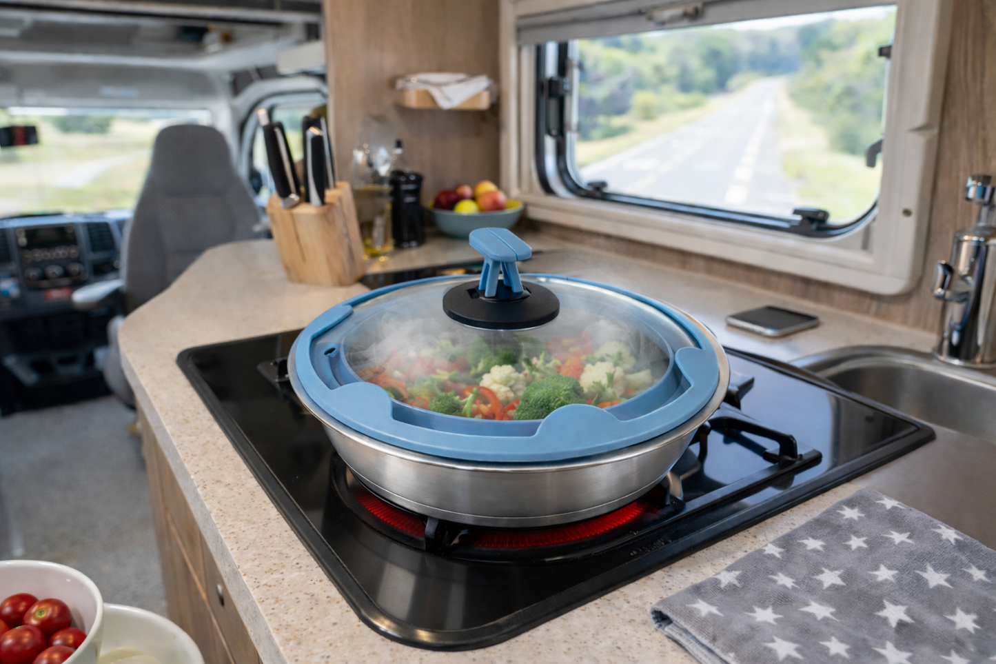 Couvercle gourmet en verre bleu, diamètre 28/24 cm - Cookvision