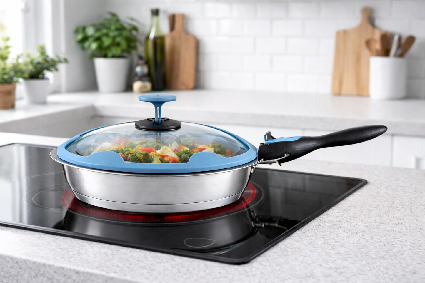 Couvercle gourmet en verre bleu, diamètre 28/24 cm - Cookvision