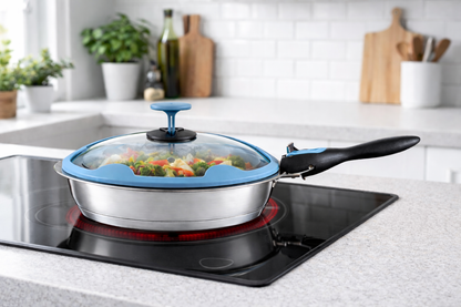 Couvercle gourmet en verre bleu, diamètre 28/24 cm - Cookvision