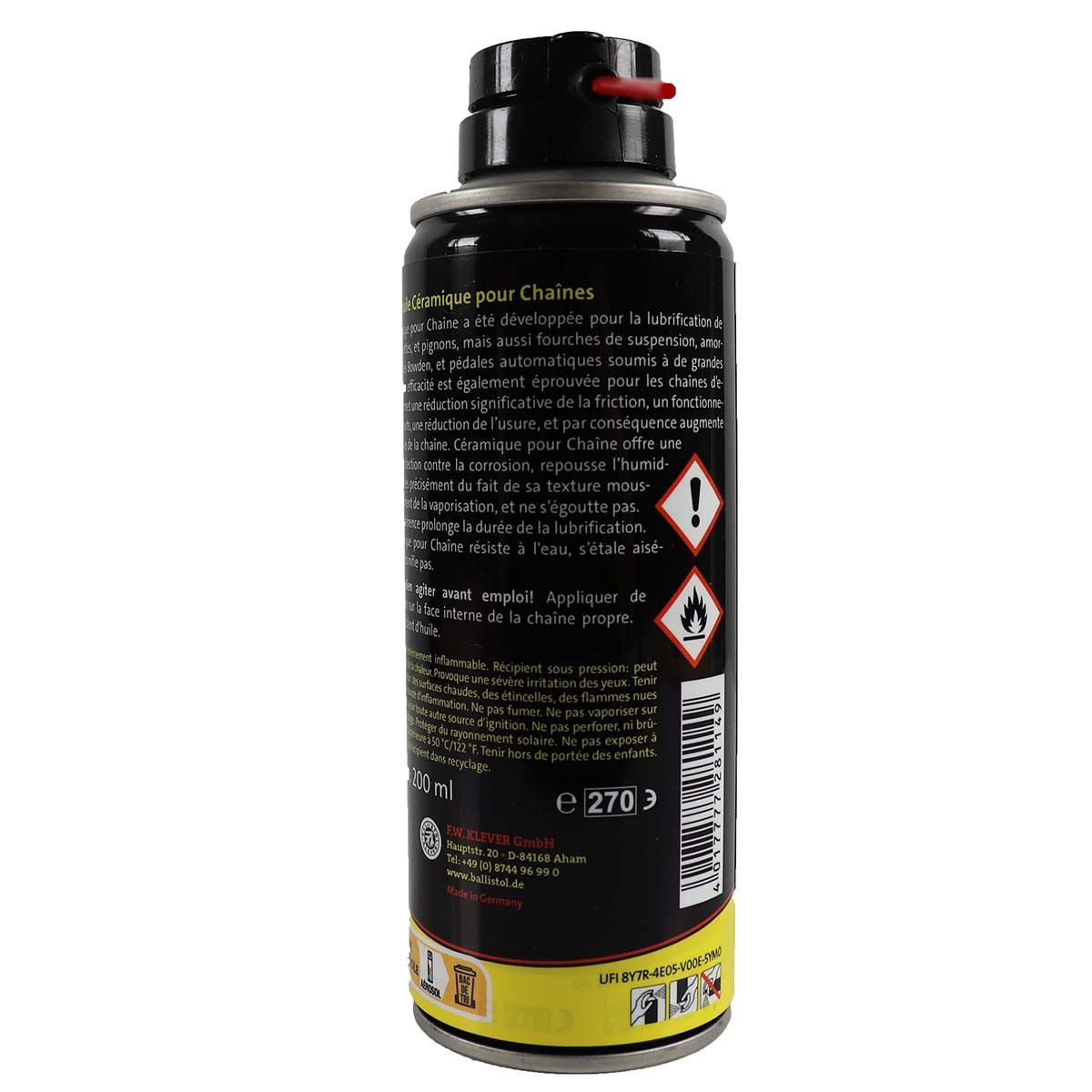 Spray Huile céramique pour chaîne de vélo BALLISTOL 200 ml